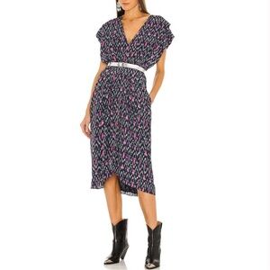 Isabel Marant Etoile Almeya Ikat Print Midi Dress in Faded Night Sz 8